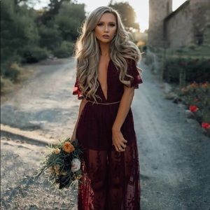 Dresses - Mesmerizing Wine Red Lace Maxi Romper! New! OS Dresses - Mesmerizing Wine Red Lace Maxi Romper! New! OS